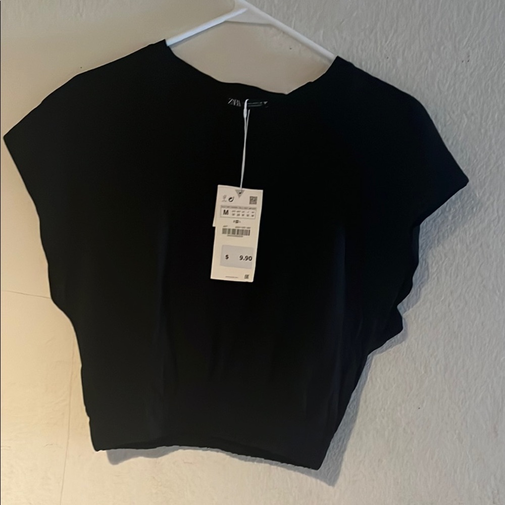 Zara Black Boxy Crop Blouse
